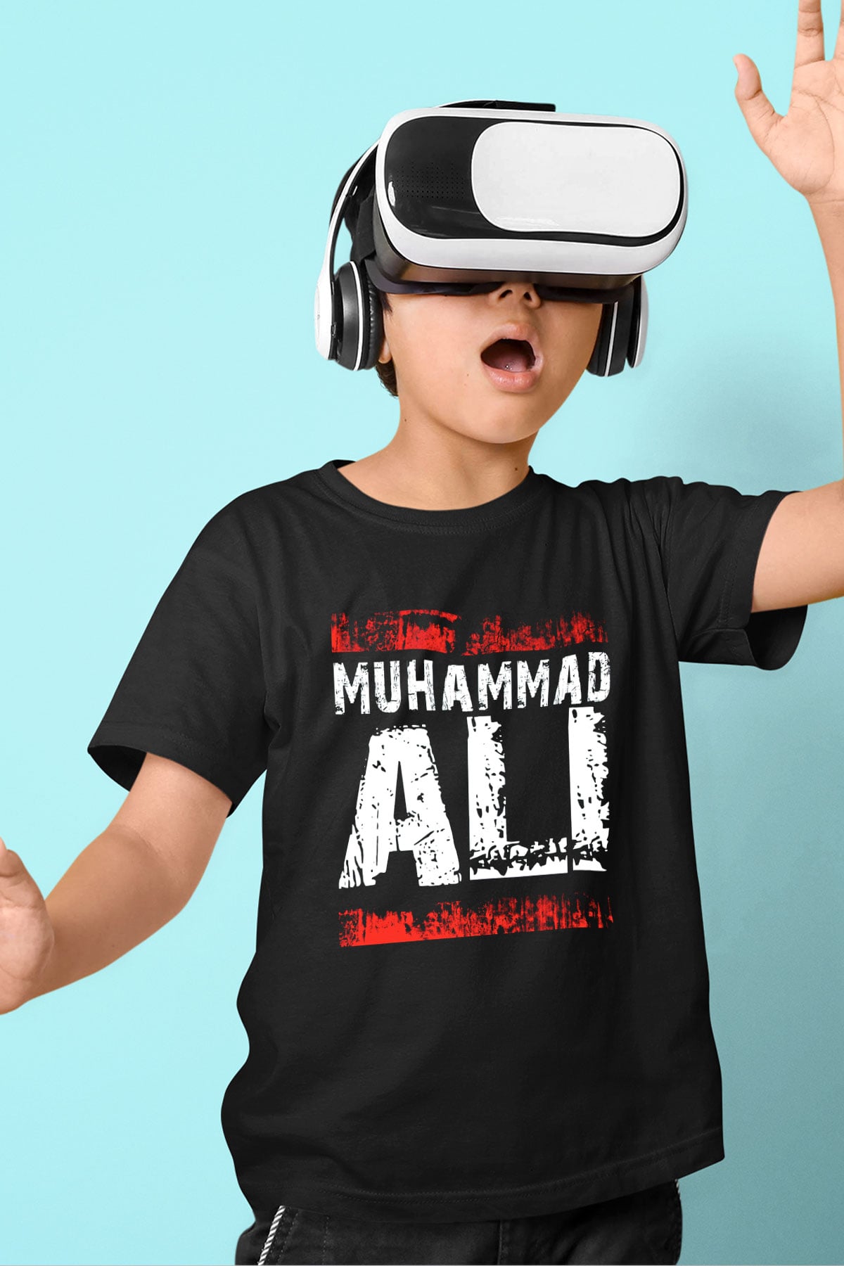 Muhammed Ali Baskılı Siyah Unisex Çocuk Tişört