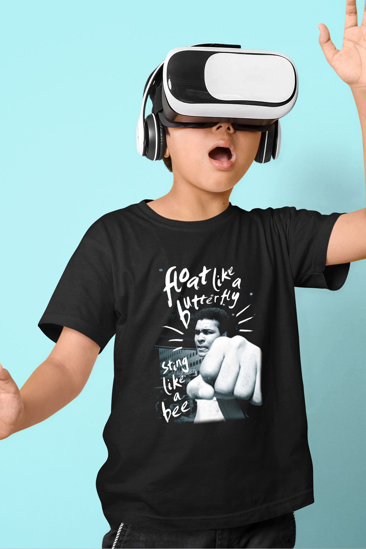 Muhammed Ali Baskılı Siyah Unisex Çocuk Tişört