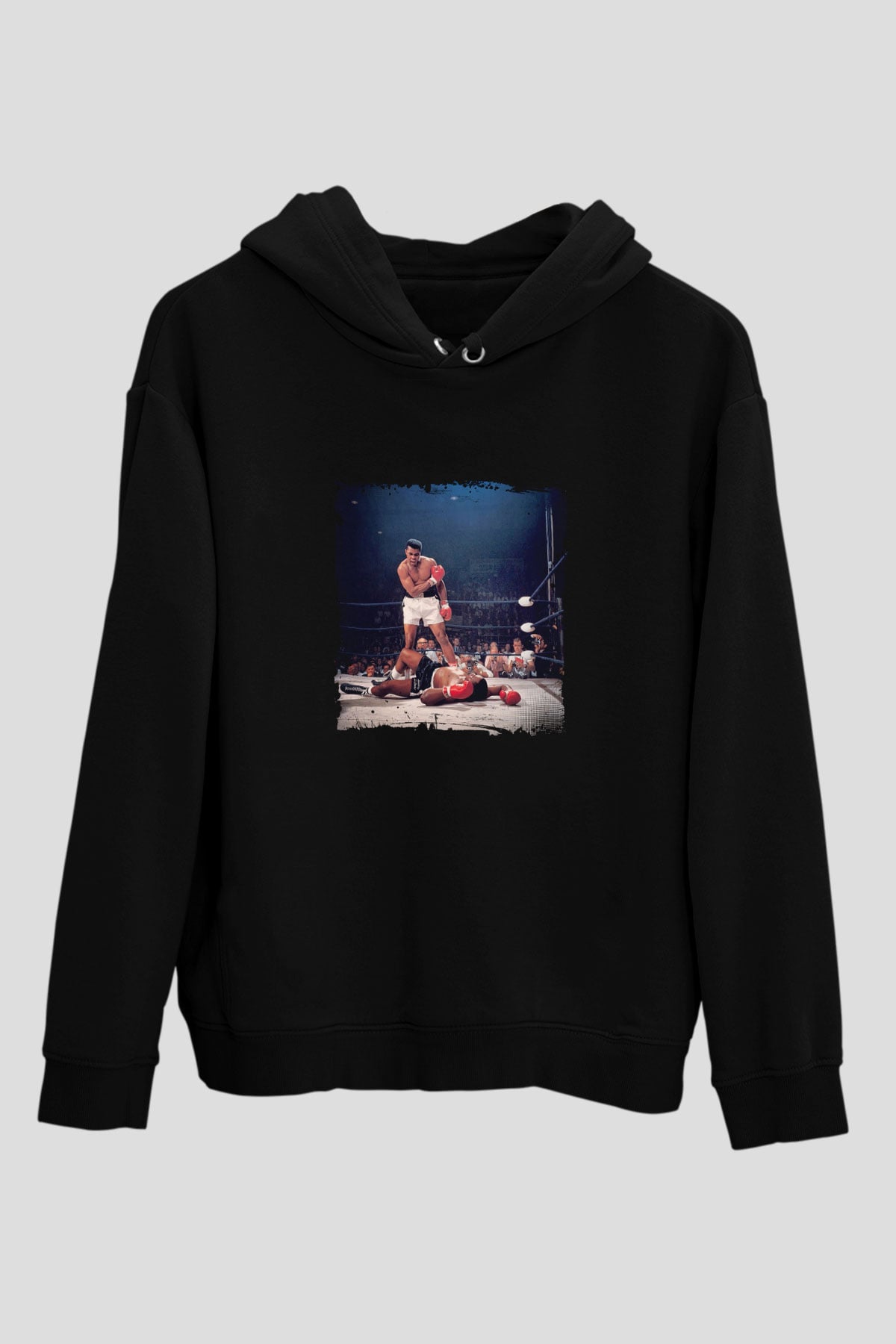 Muhammed Ali Baskılı Unisex Siyah Hoodie