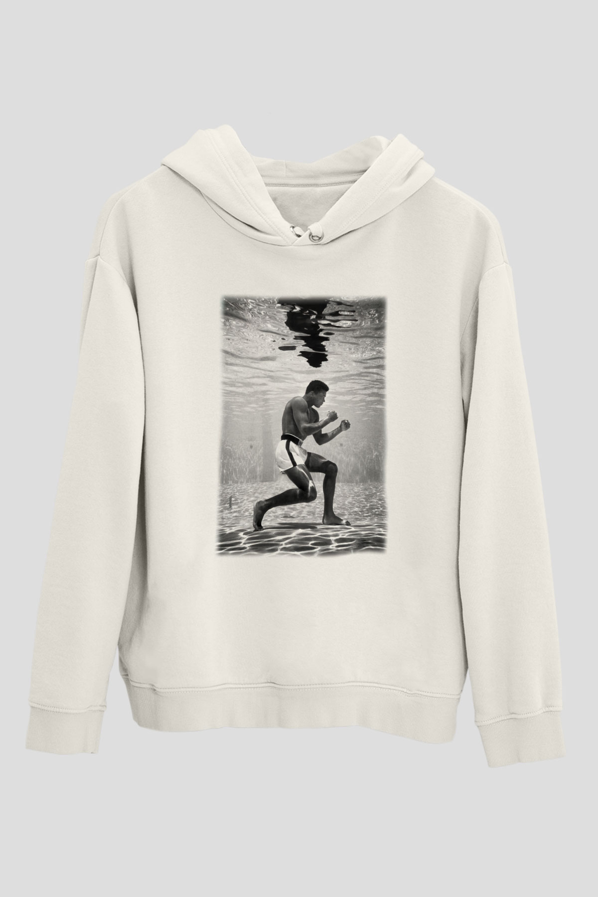 Muhammed Ali Beyaz Unisex Kapşonlu Sweatshirt