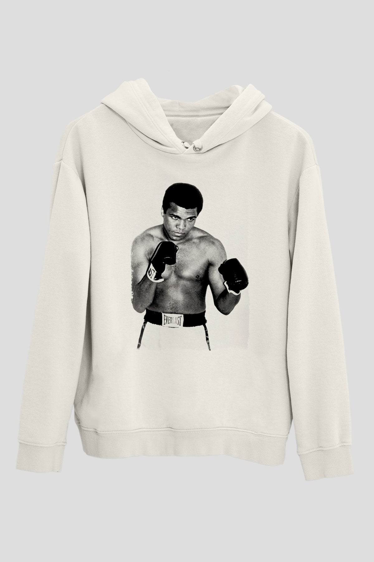 Muhammed Ali Beyaz Unisex Kapüşonlu Sweatshirt