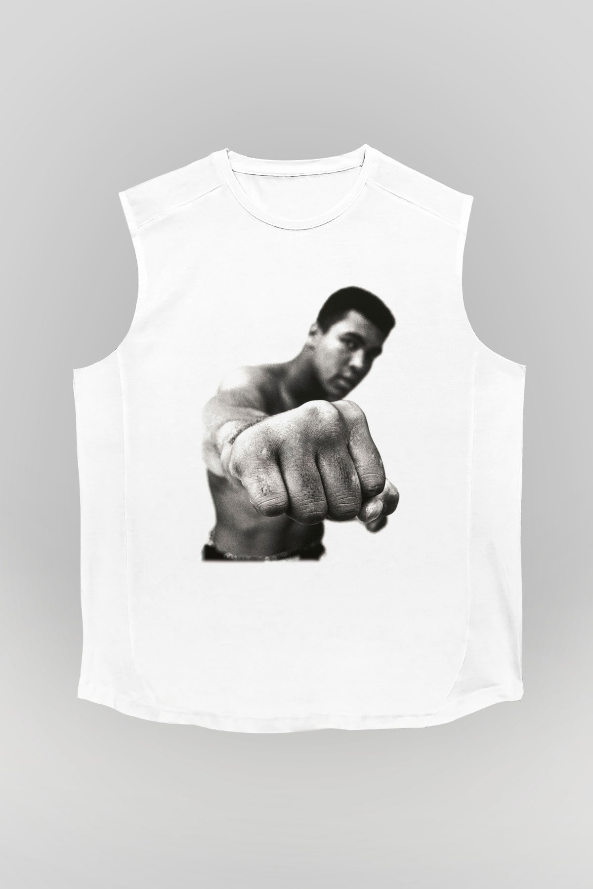 Muhammed Ali Beyaz Unisex Kolsuz Tişört