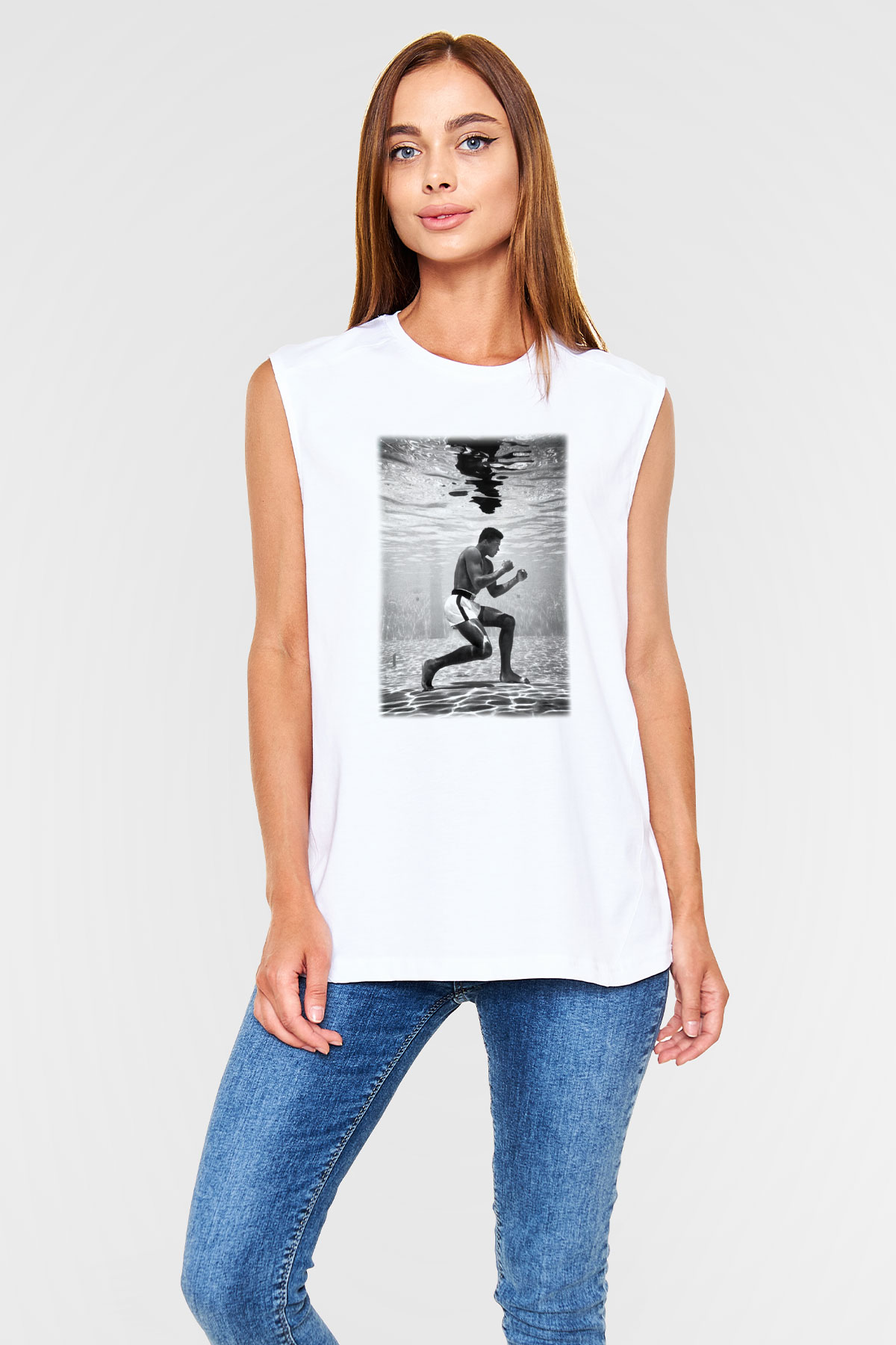 Muhammed Ali Beyaz Unisex Kolsuz Tişört
