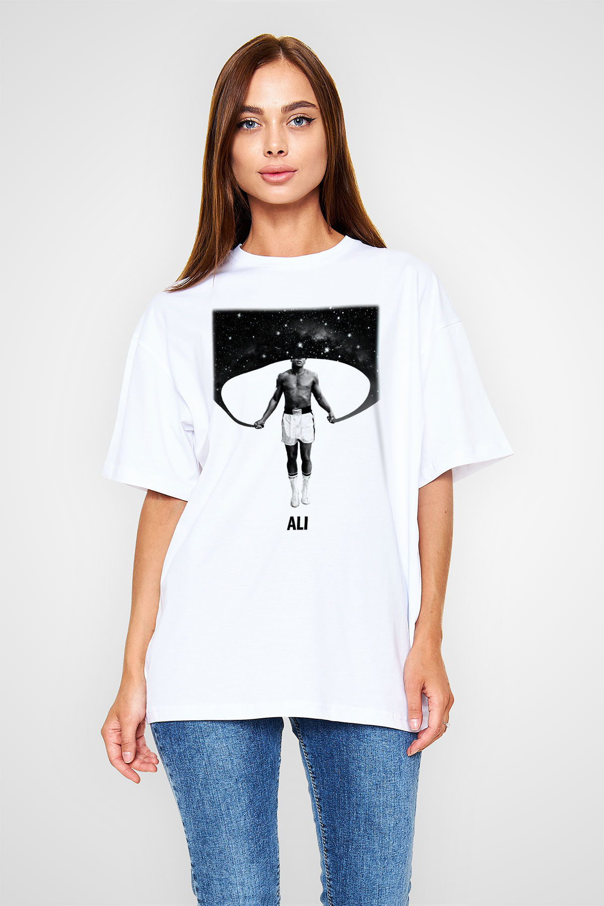 Muhammed Ali Beyaz Unisex Oversize Tişört T-Shirt