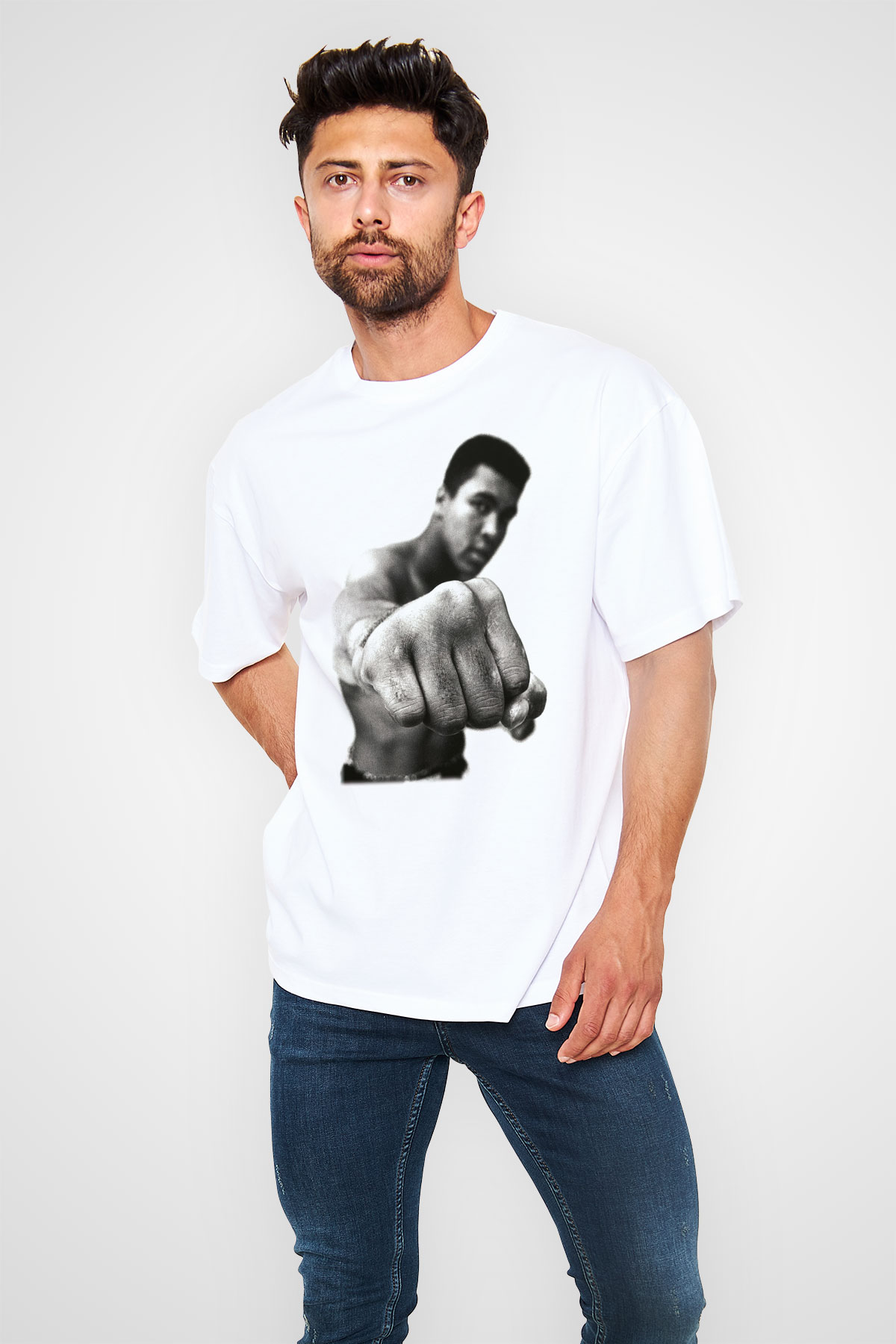 Muhammed Ali Beyaz Unisex Oversize Tişört T-Shirt