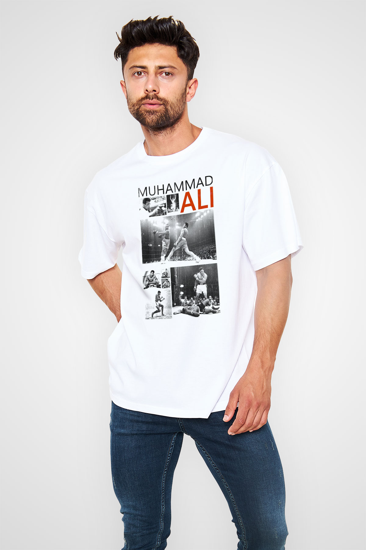 Muhammed Ali Beyaz Unisex Oversize Tişört T-Shirt