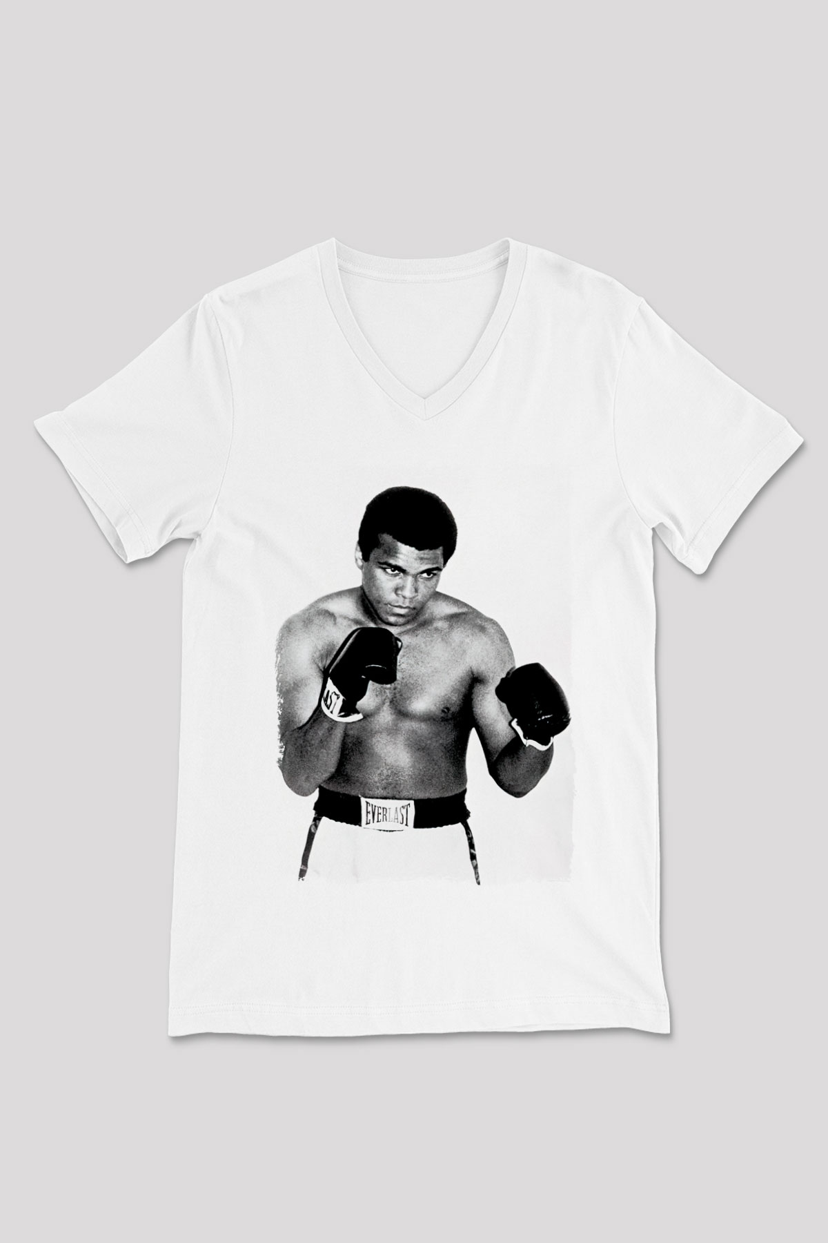 Muhammed Ali Beyaz Unisex V Yaka Tişört