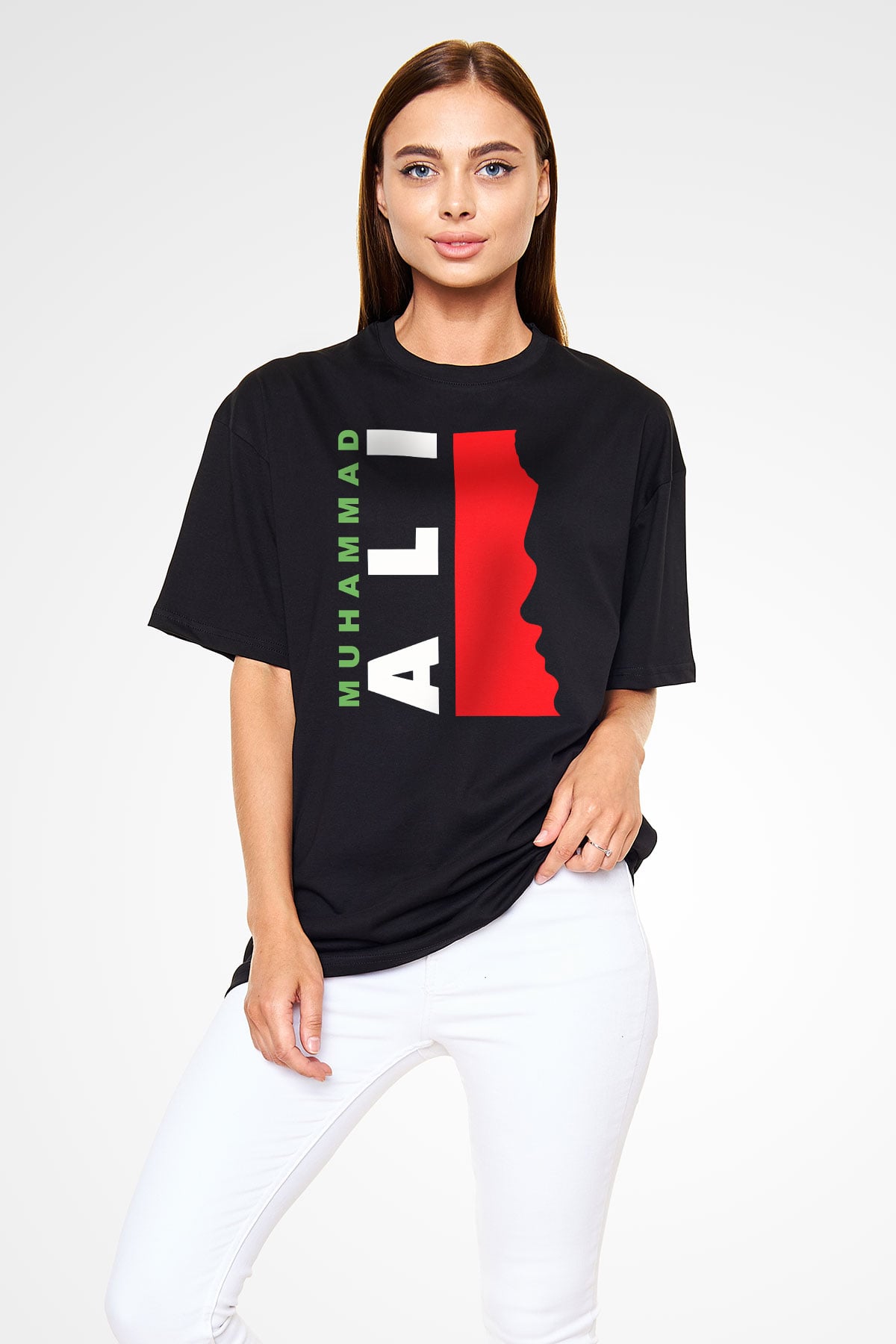 Muhammed Ali Siyah Unisex Oversize Tişört T-Shirt