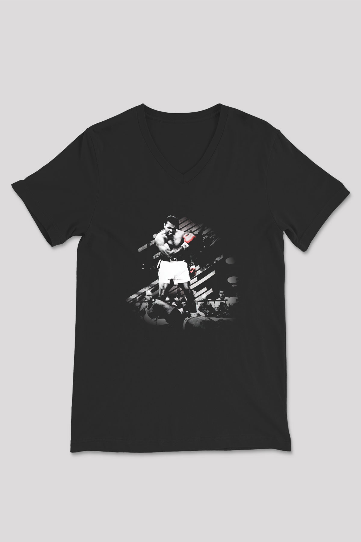 Muhammed Ali Siyah Unisex V Yaka Tişört T-Shirt