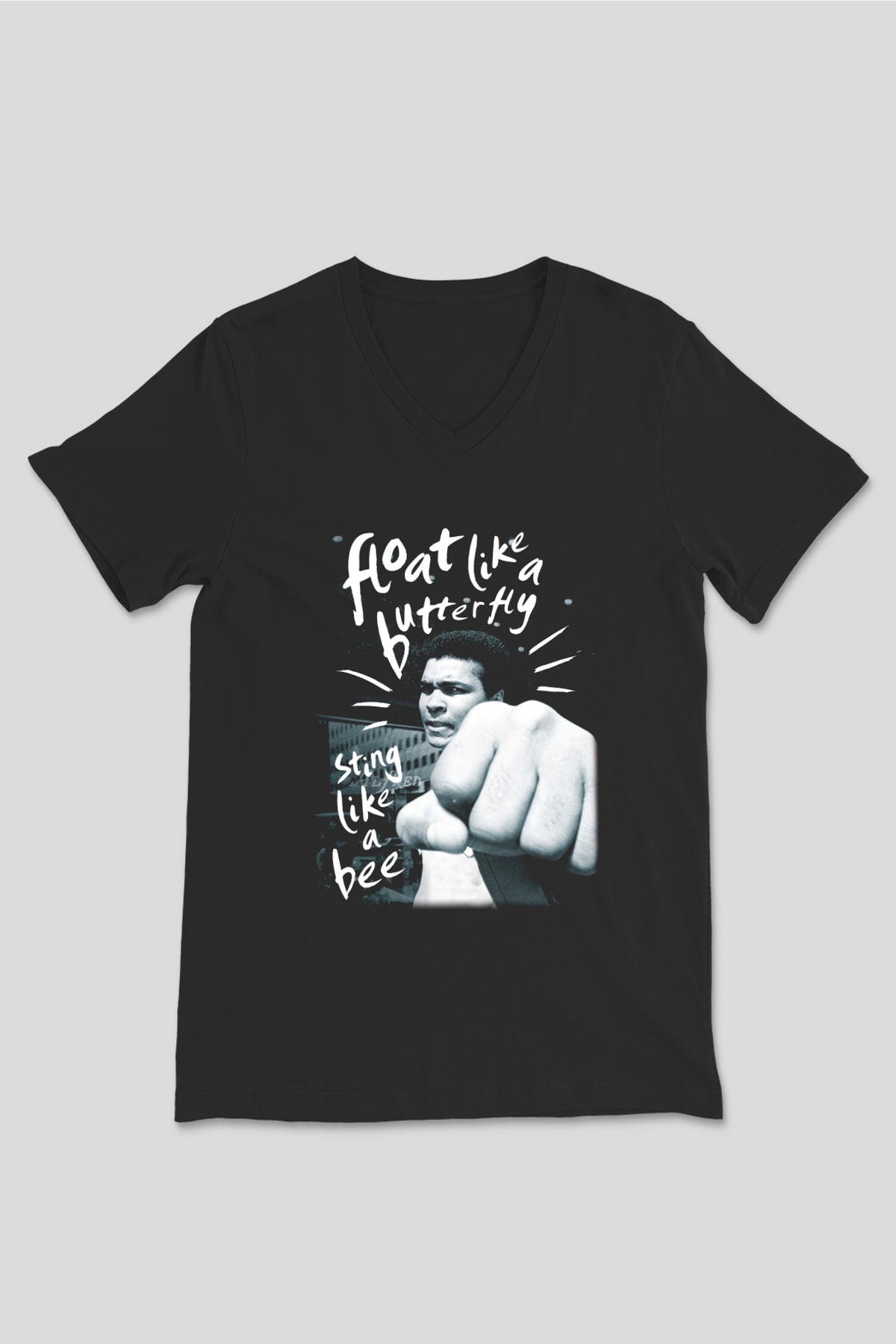 Muhammed Ali Siyah Unisex V Yaka Tişört T-Shirt