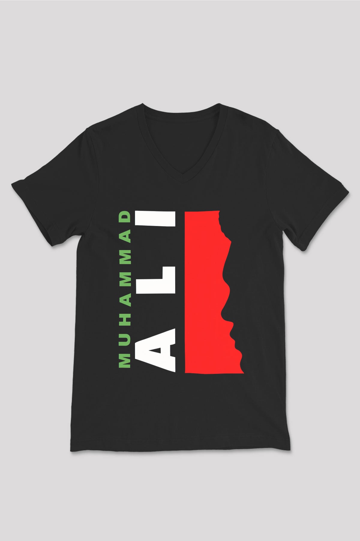 Muhammed Ali Siyah Unisex V Yaka Tişört T-Shirt