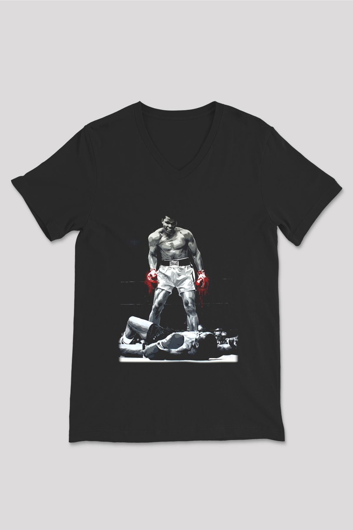 Muhammed Ali Siyah Unisex V Yaka Tişört T-Shirt
