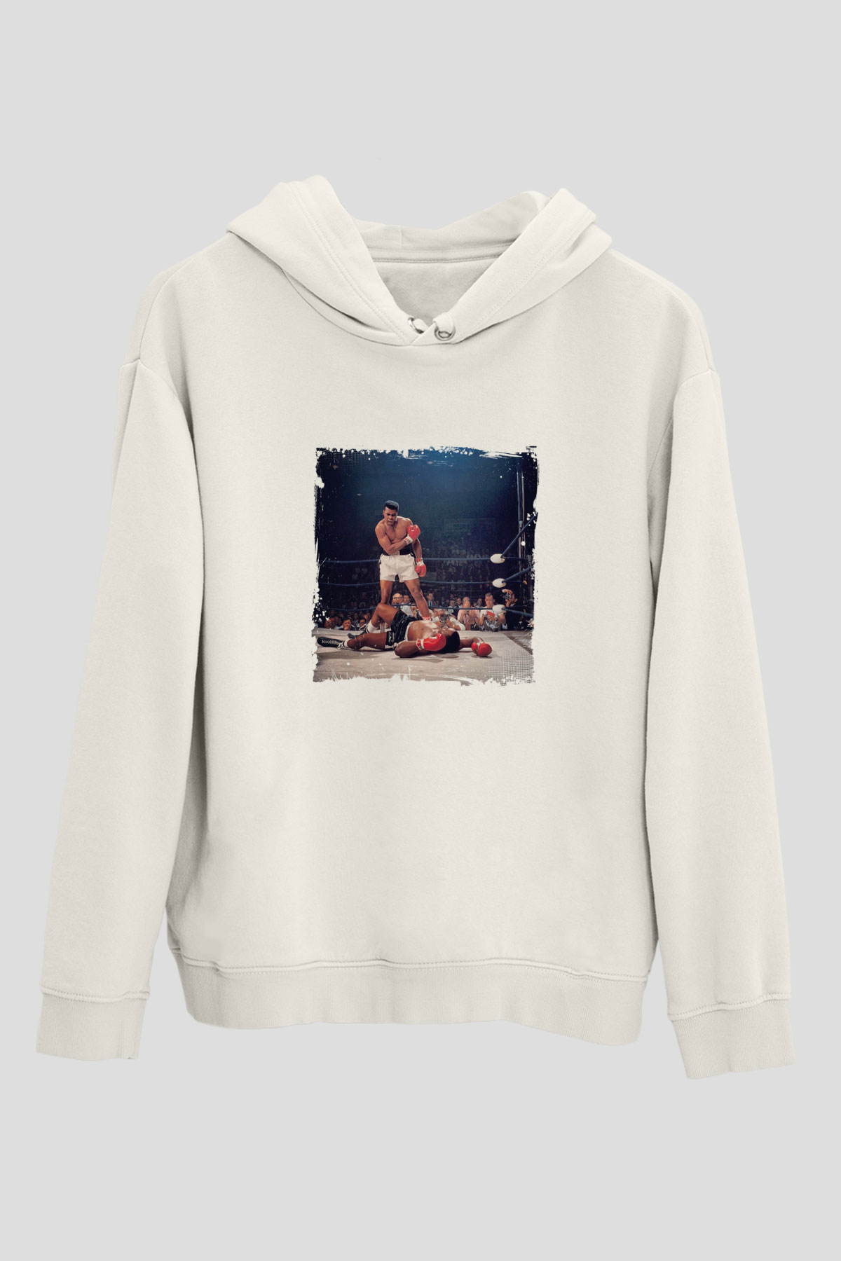Muhammed Ali Unisex Baskılı Beyaz Kapüşonlu Sweatshirt