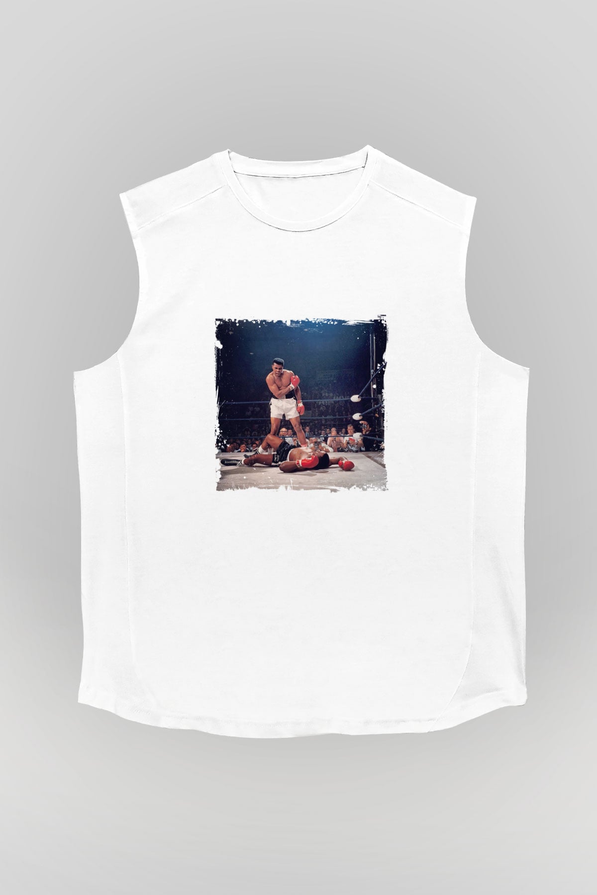 Muhammed Ali Unisex Baskılı Beyaz Kolsuz Tişört