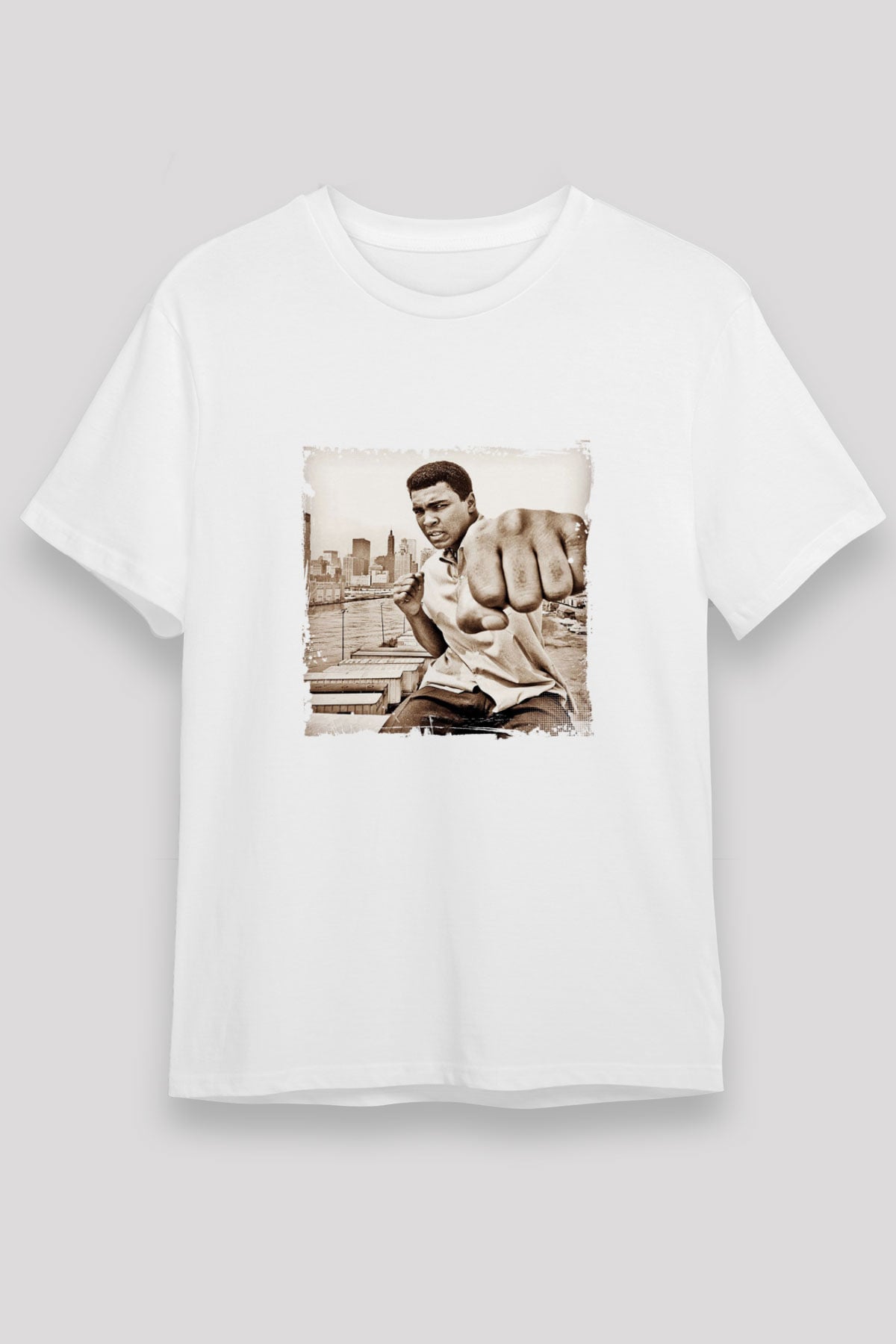 Muhammed Ali Unisex Baskılı Beyaz Tişört