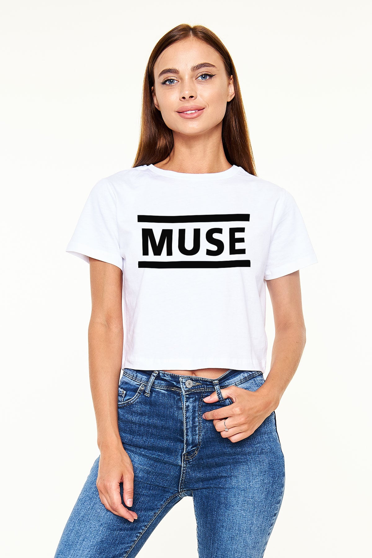 Muse Beyaz  Crop Top Tişört