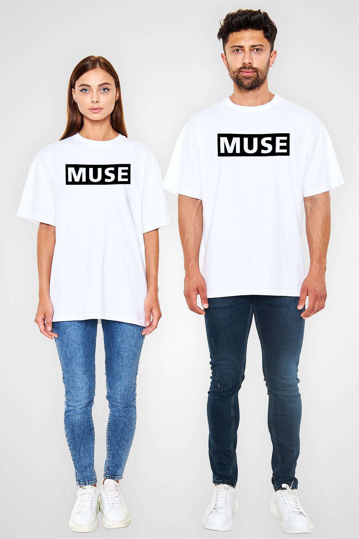 Muse Beyaz Unisex Oversize Tişört T-Shirt