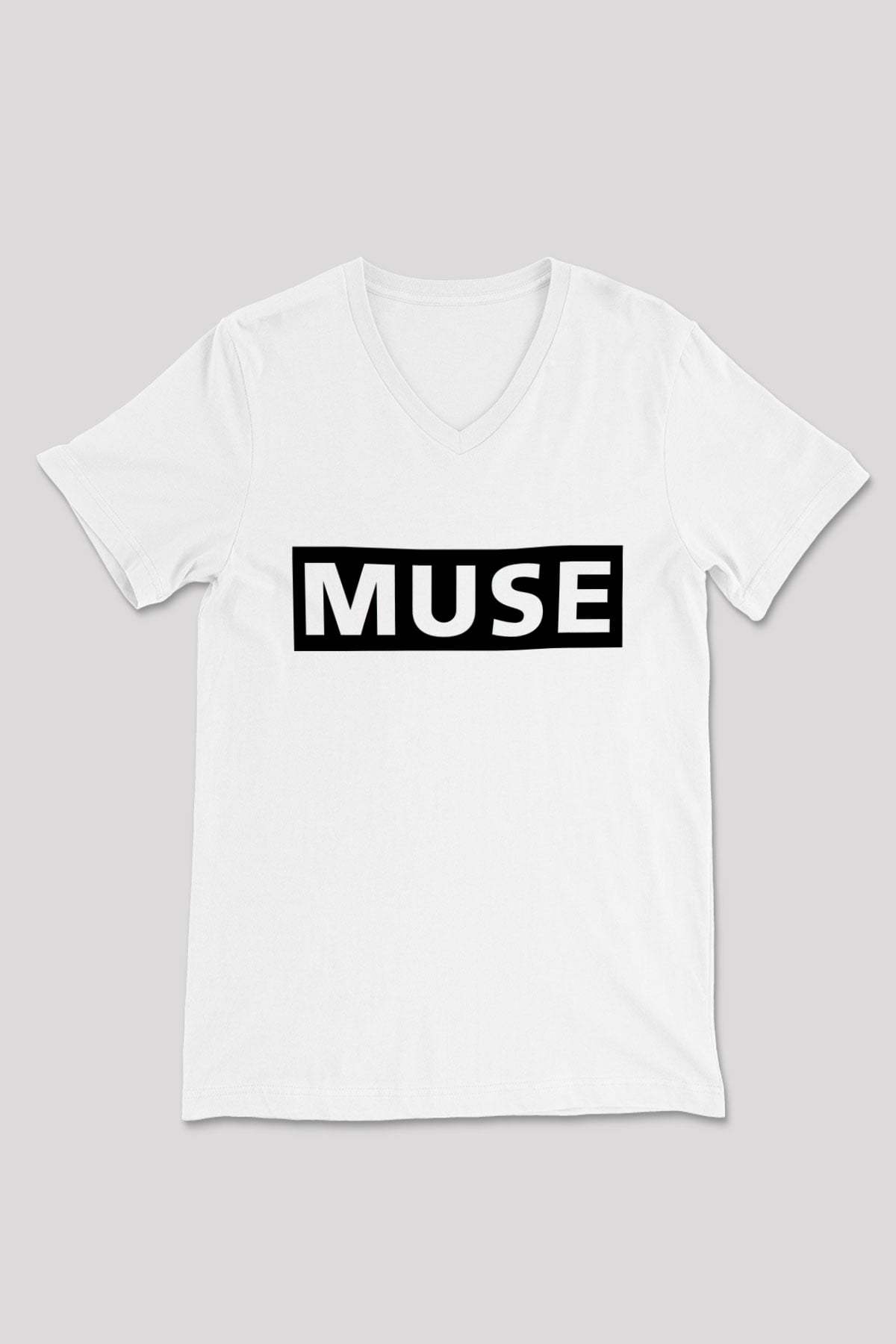 Muse Beyaz Unisex V Yaka Tişört T-Shirt