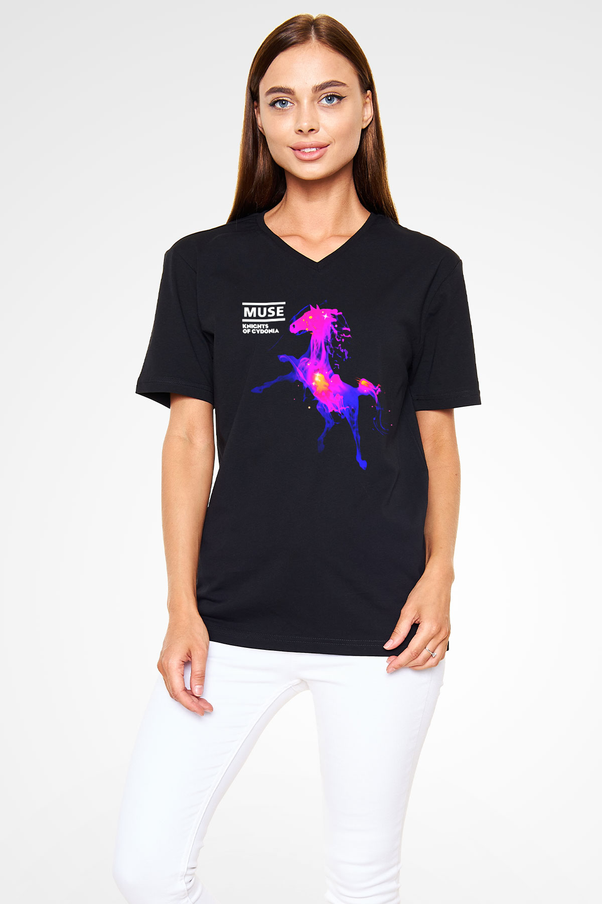Muse Siyah Unisex V Yaka Tişört T-Shirt