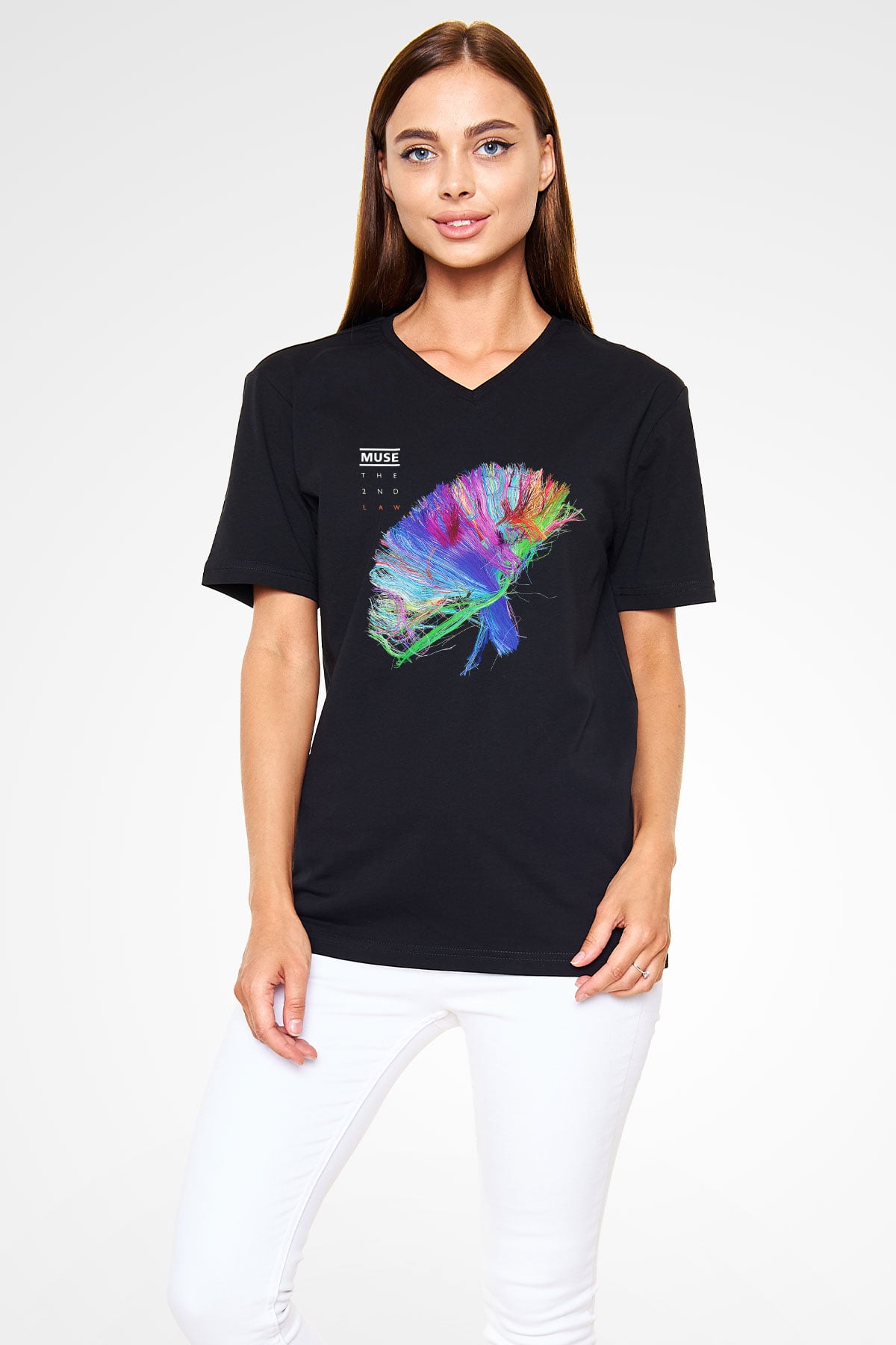 Muse Siyah Unisex V Yaka Tişört T-Shirt