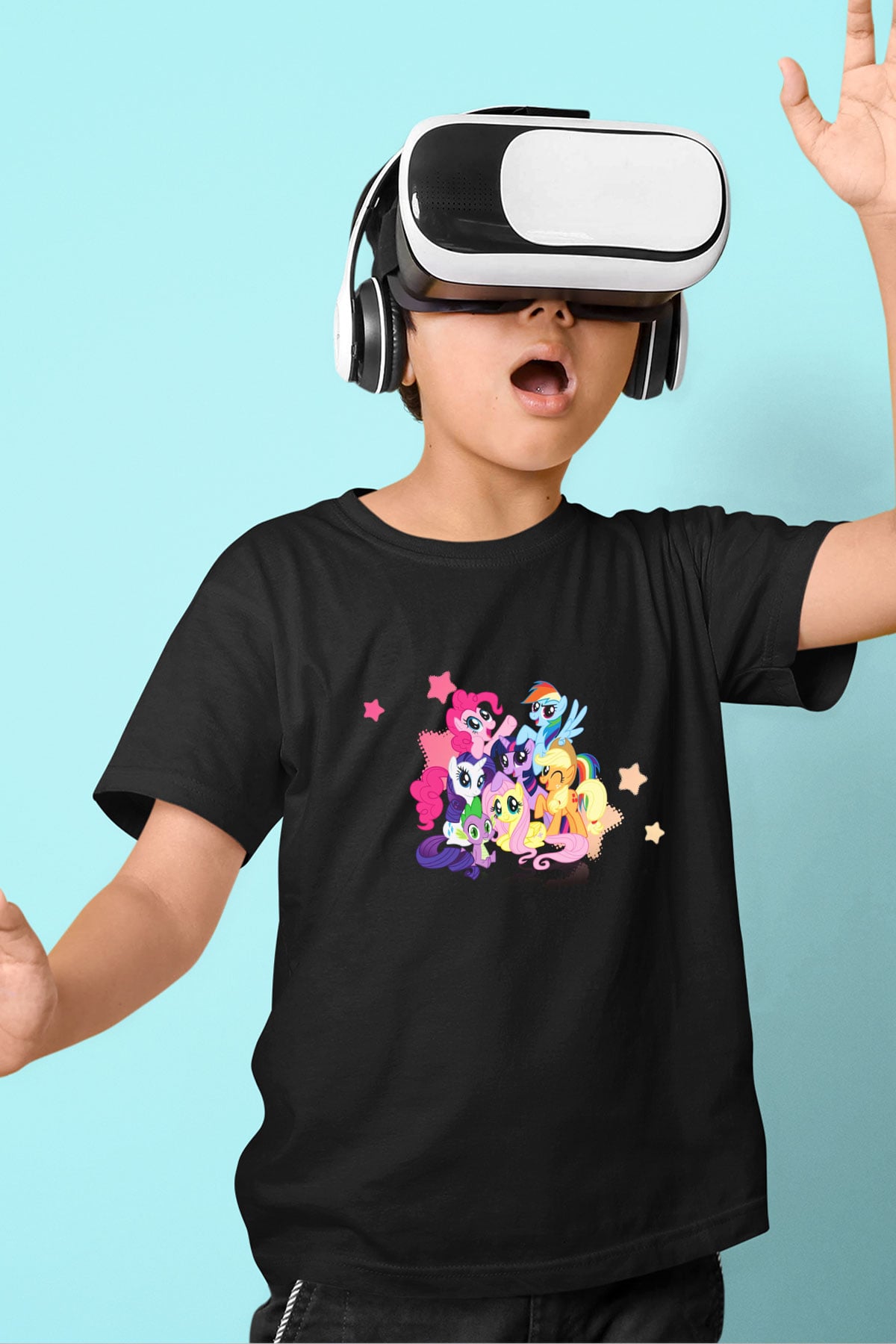 My Little Pony Baskılı Siyah Unisex Çocuk Tişört
