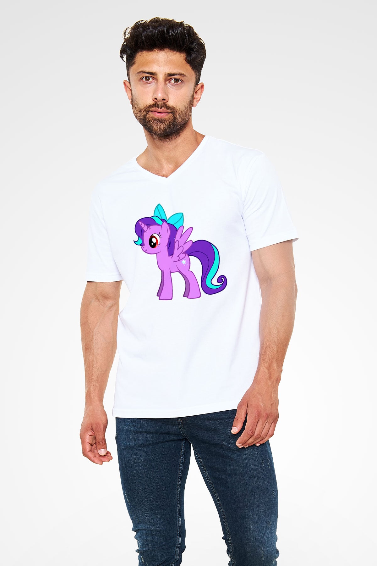 My Little Pony Beyaz Unisex V Yaka Tişört