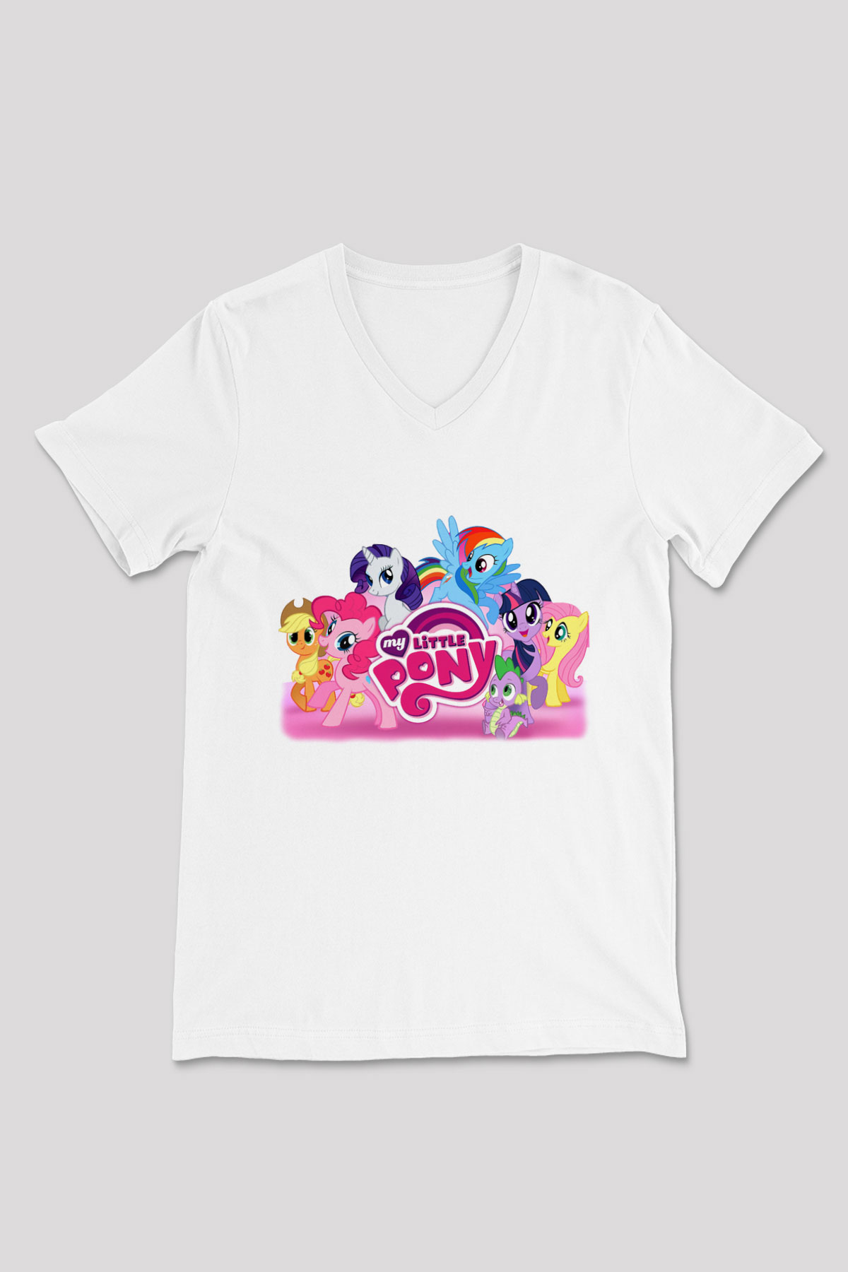 My Little Pony Beyaz Unisex V Yaka Tişört