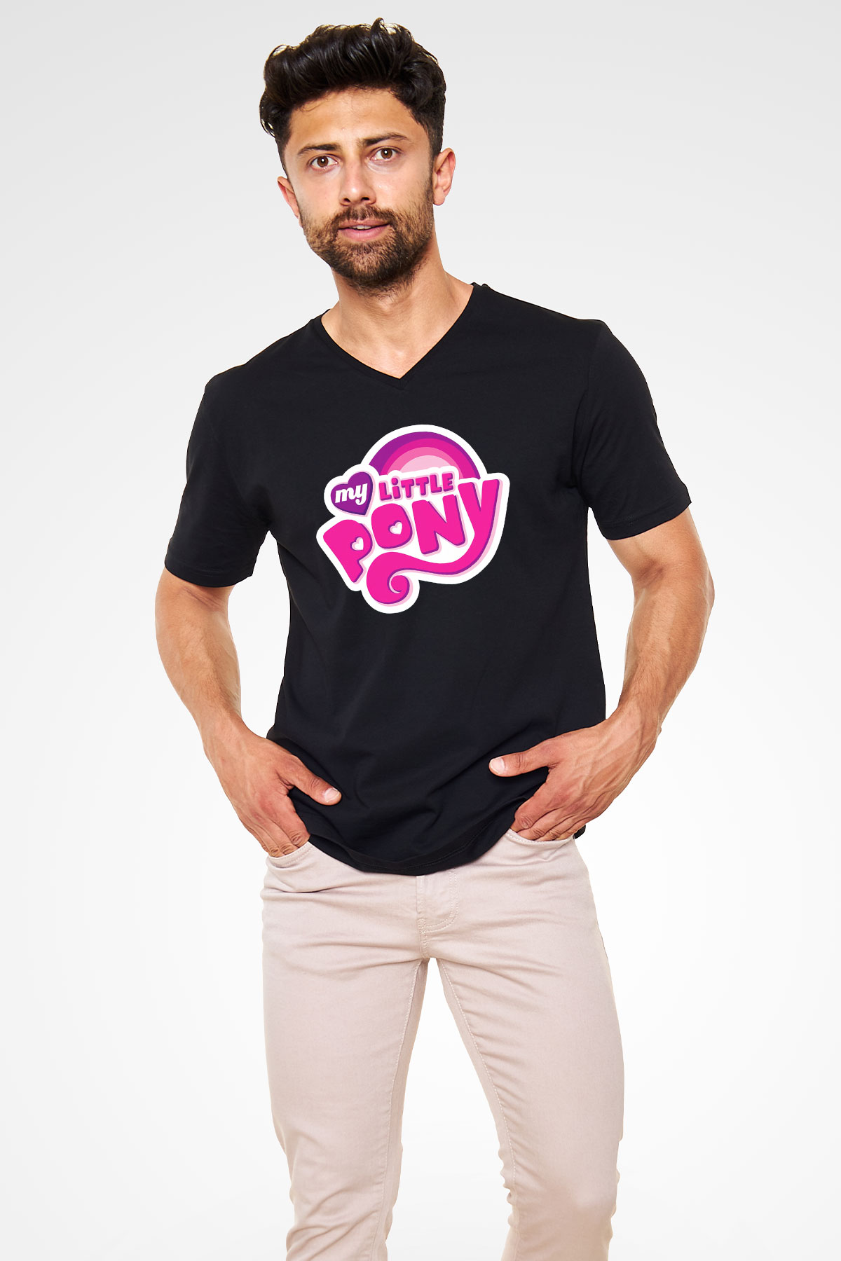 My Little Pony Siyah Unisex  V Yaka Tişört