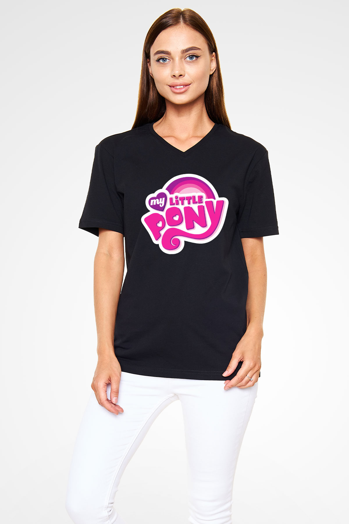 My Little Pony Siyah Unisex  V Yaka Tişört
