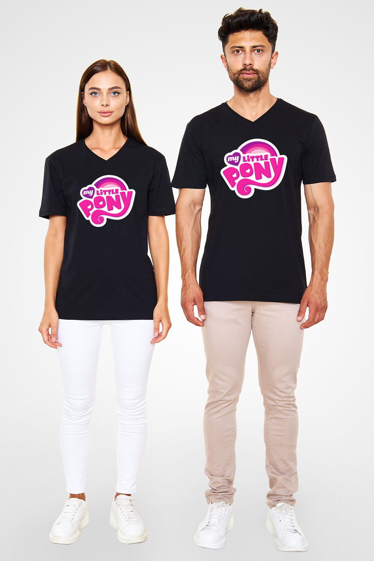 My Little Pony Siyah Unisex  V Yaka Tişört