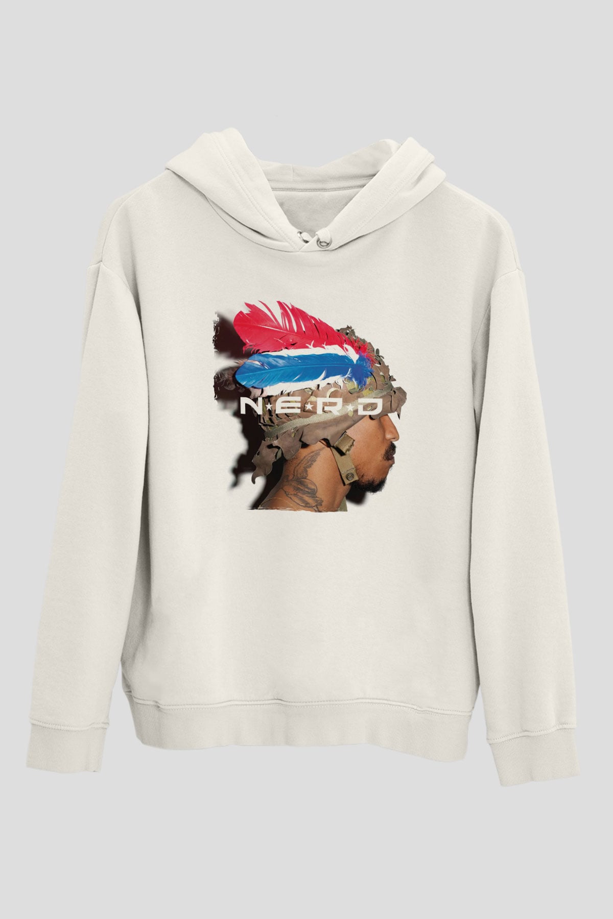 N.E.R.D Beyaz Unisex Kapüşonlu Sweatshirt