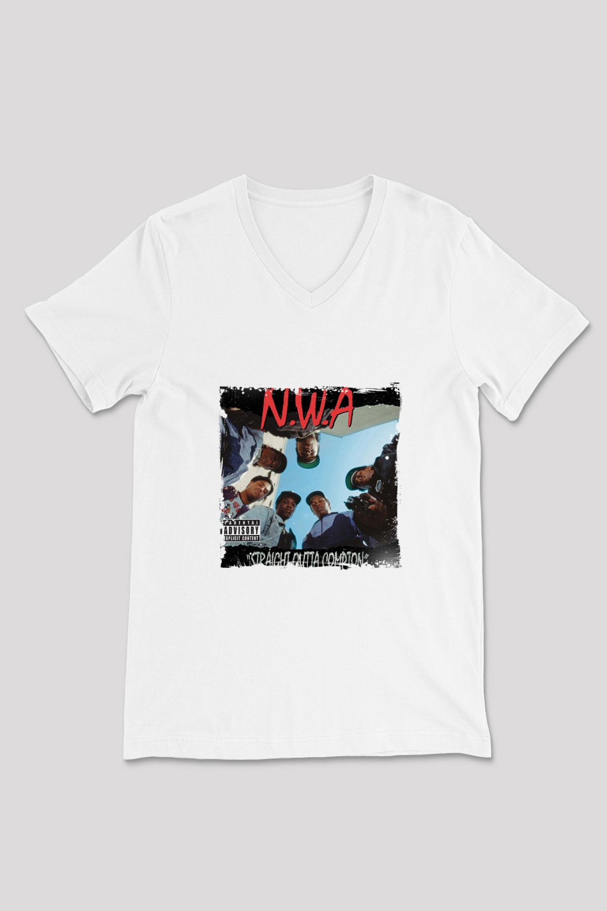 N.W.A Baskılı Beyaz V Yaka Unisex Tişört