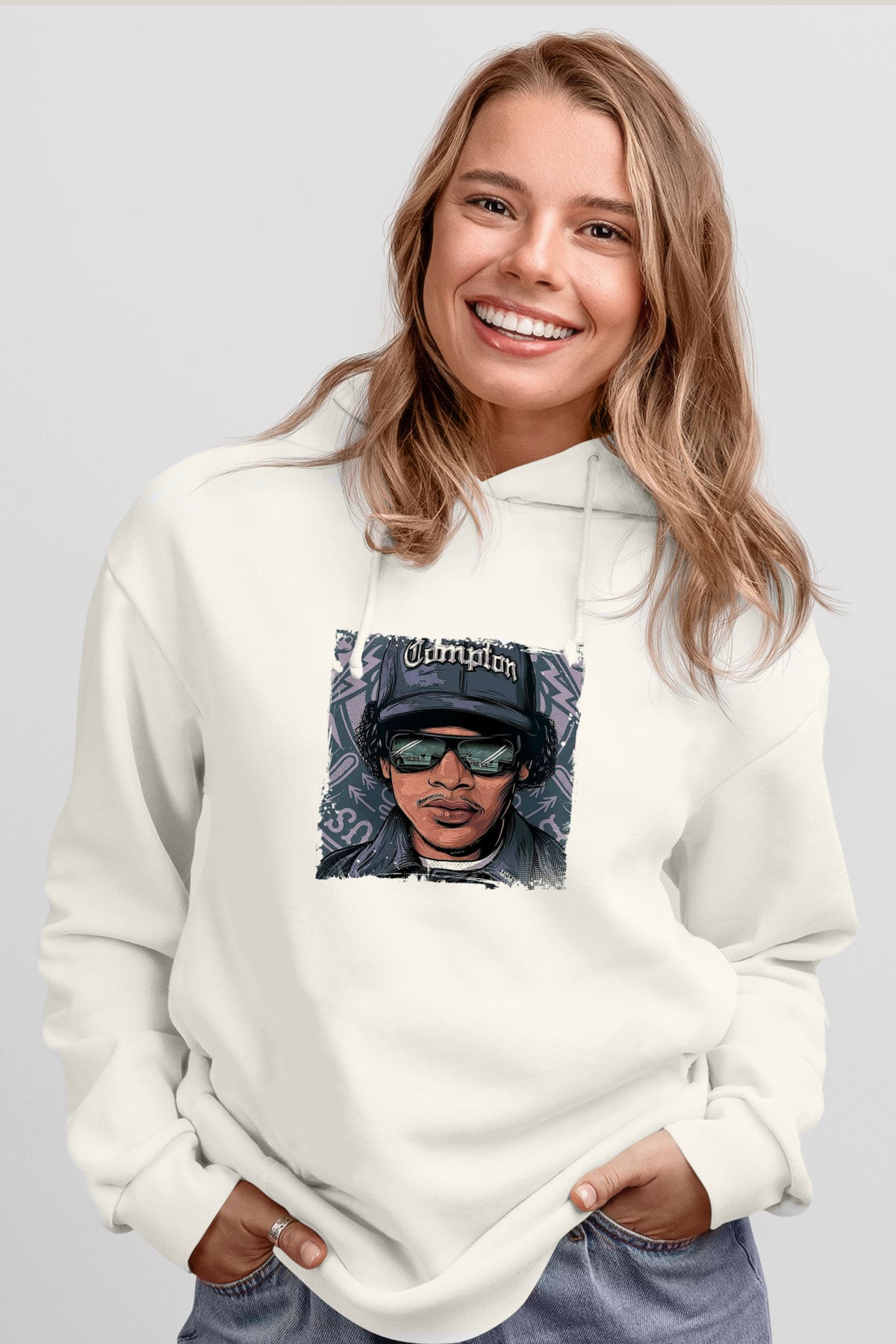 N.W.A Baskılı Unisex Beyaz Kapüşonlu Sweatshirt