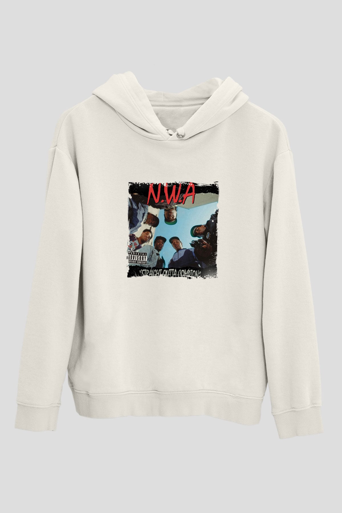 N.W.A Baskılı Unisex Beyaz Kapüşonlu Sweatshirt