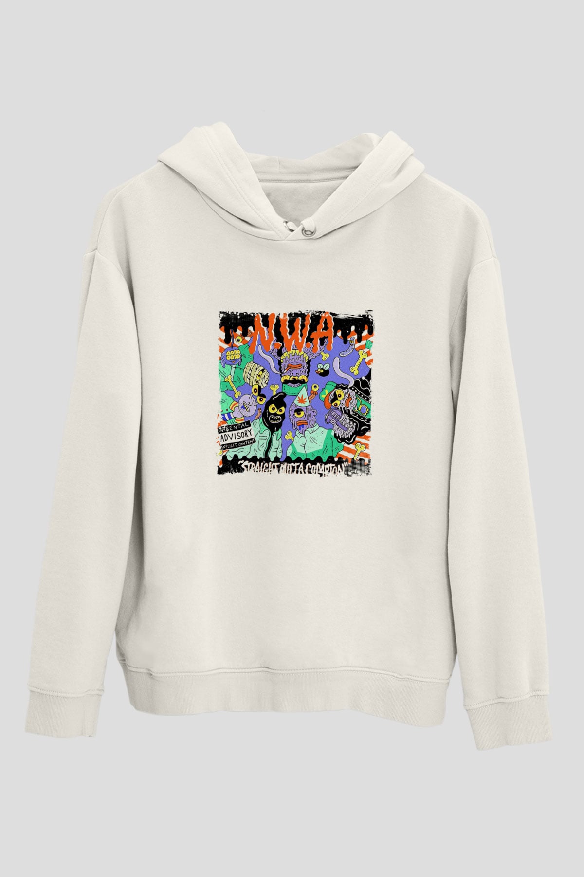 N.W.A Baskılı Unisex Beyaz Kapüşonlu Sweatshirt