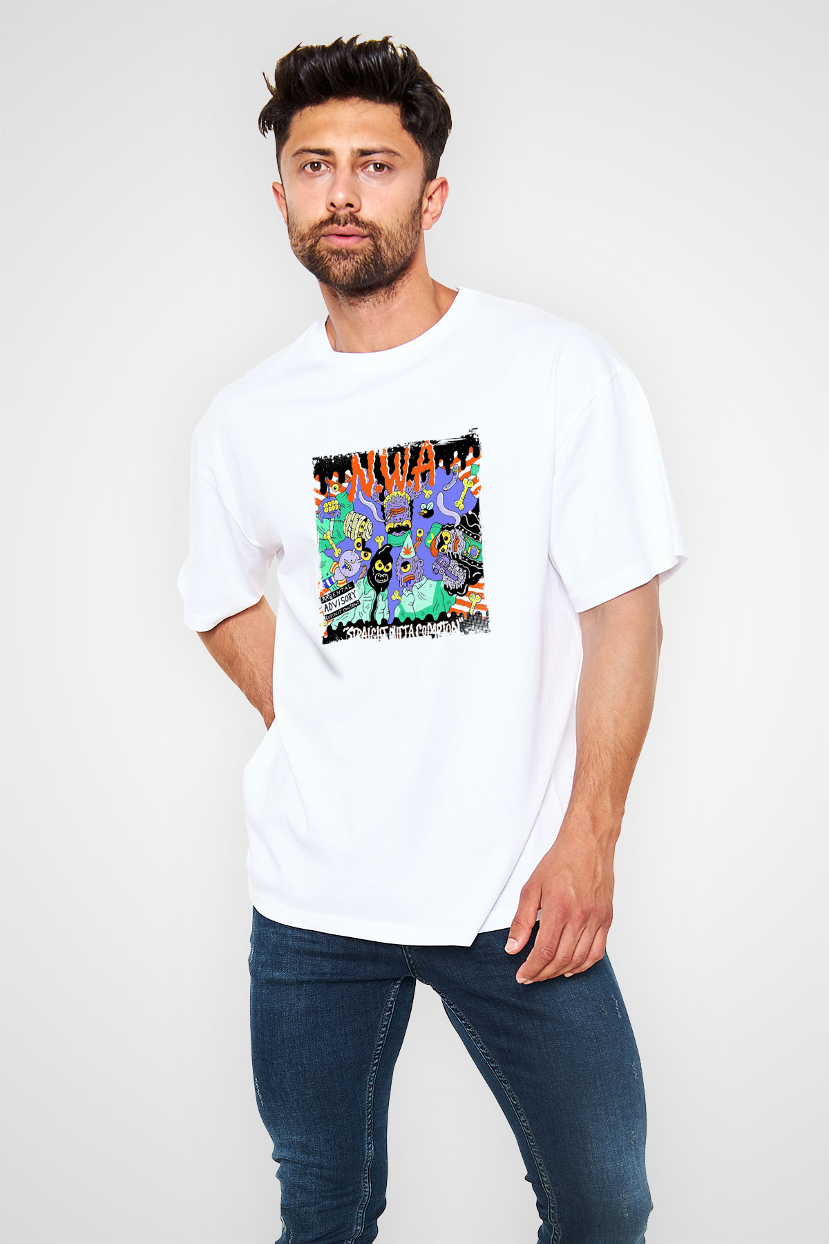 N.W.A Baskılı Unisex Beyaz Tişört