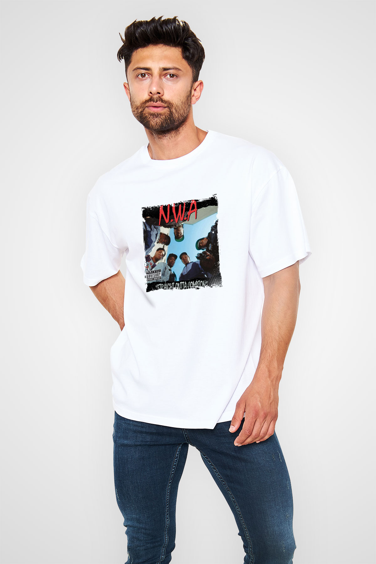 N.W.A Baskılı Unisex Beyaz Tişört