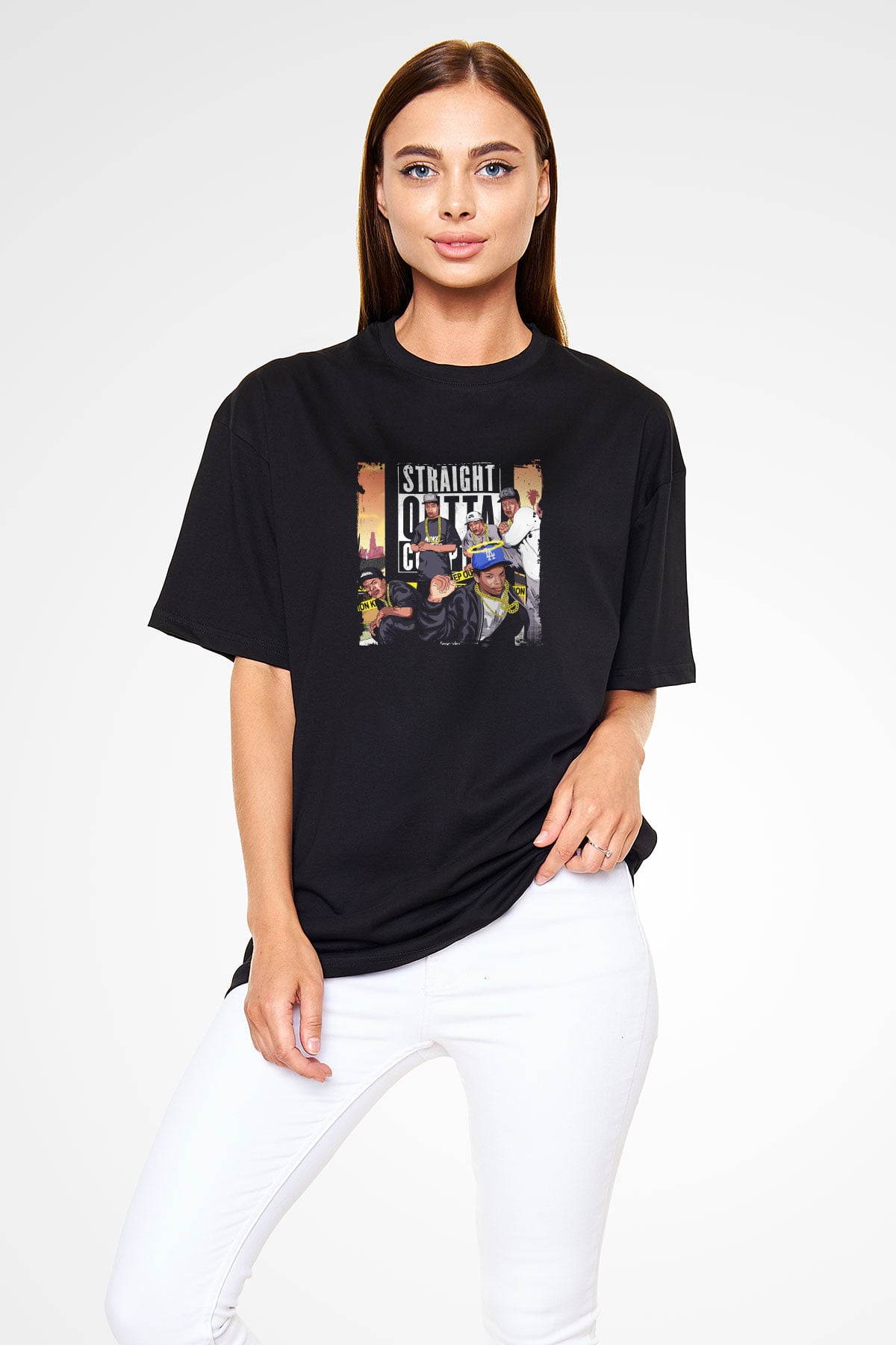 N.W.A Baskılı Unisex Oversize Siyah Tişört