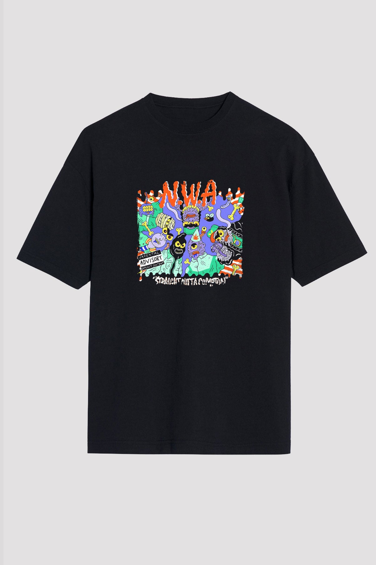 N.W.A Baskılı Unisex Oversize Siyah Tişört