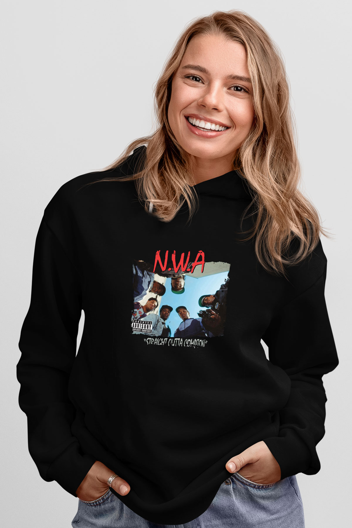 N.W.A Baskılı Unisex Siyah Hoodie