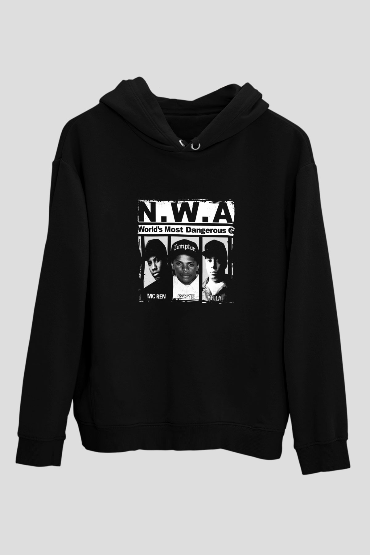 N.W.A Baskılı Unisex Siyah Hoodie