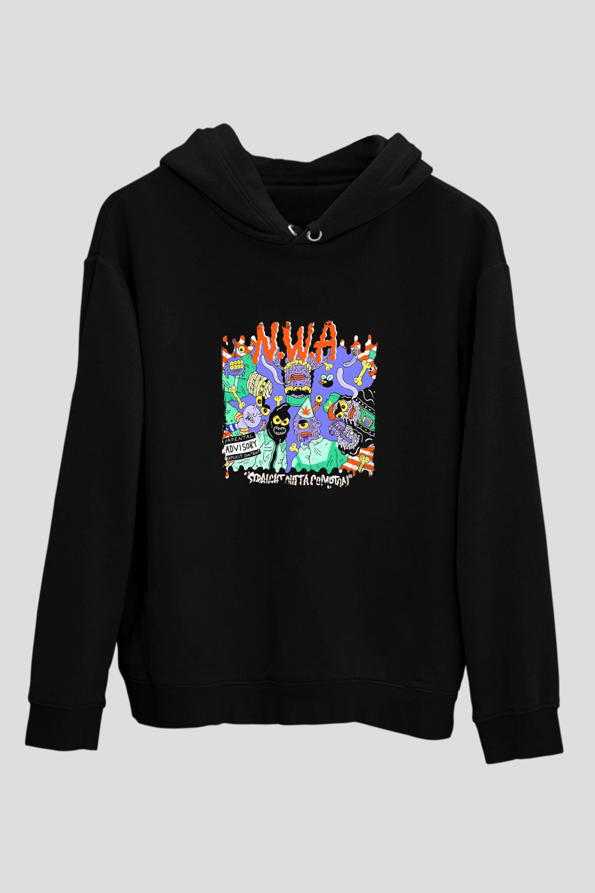 N.W.A Baskılı Unisex Siyah Hoodie