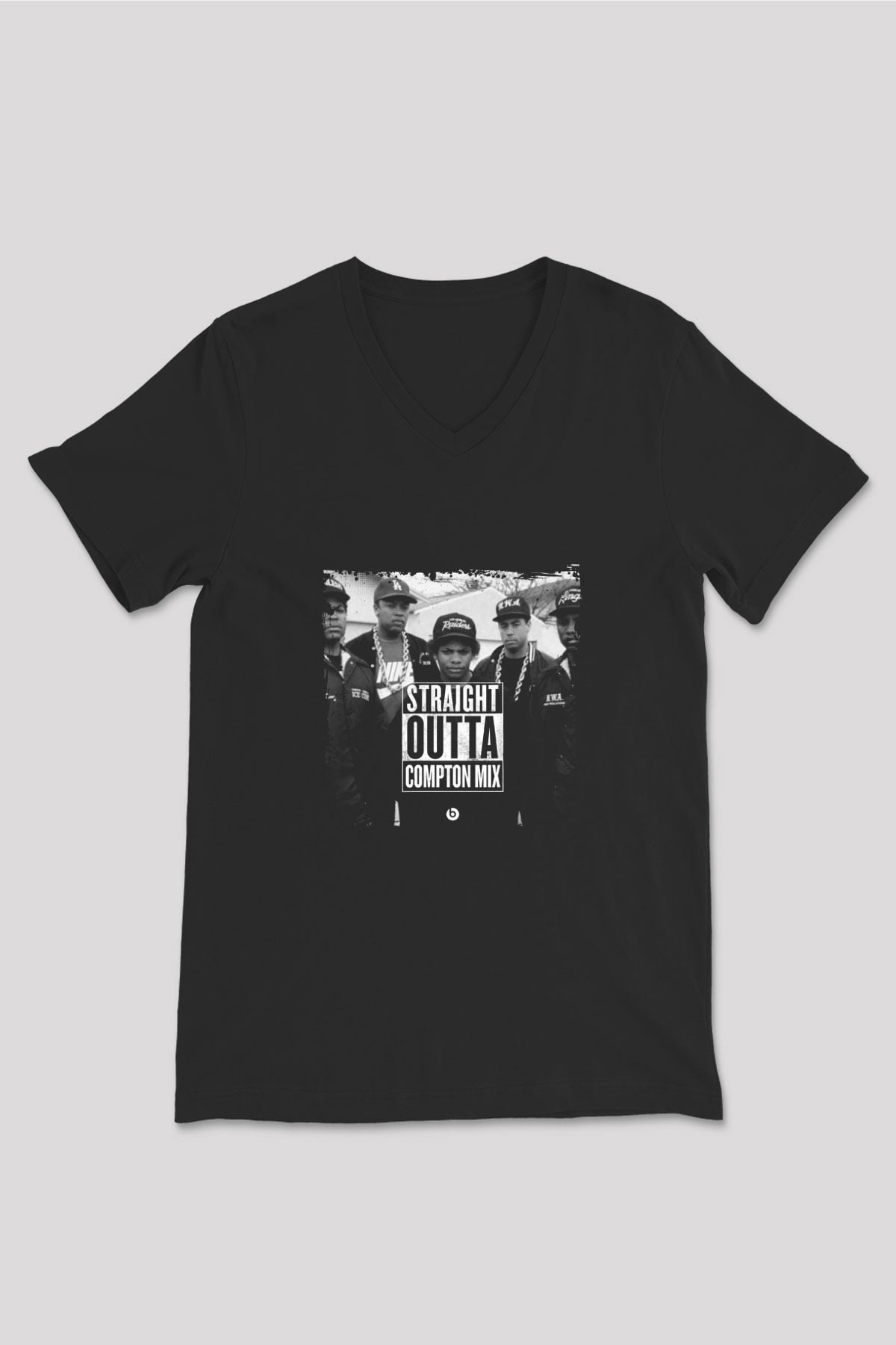 N.W.A Baskılı Unisex Siyah V Yaka Tişört