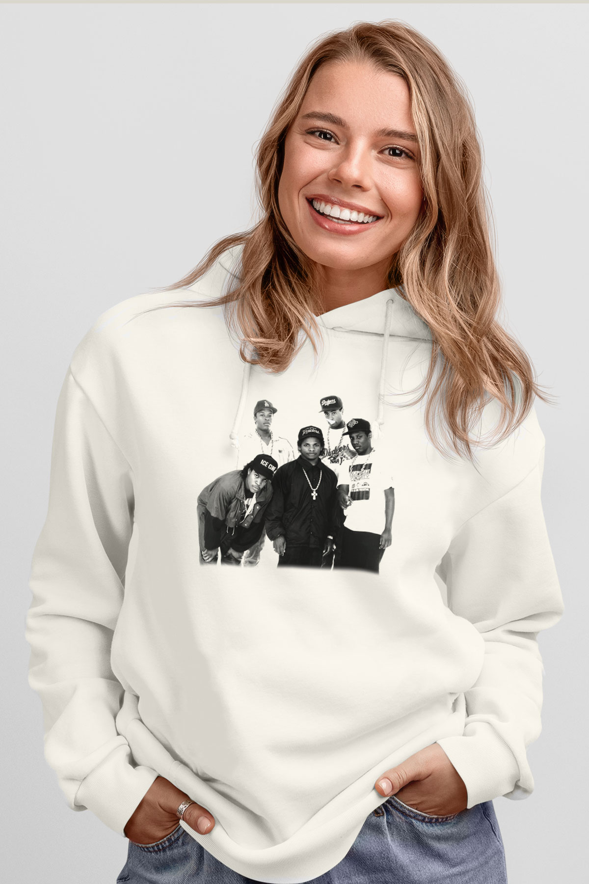 N.W.A Beyaz Unisex Kapşonlu Sweatshirt