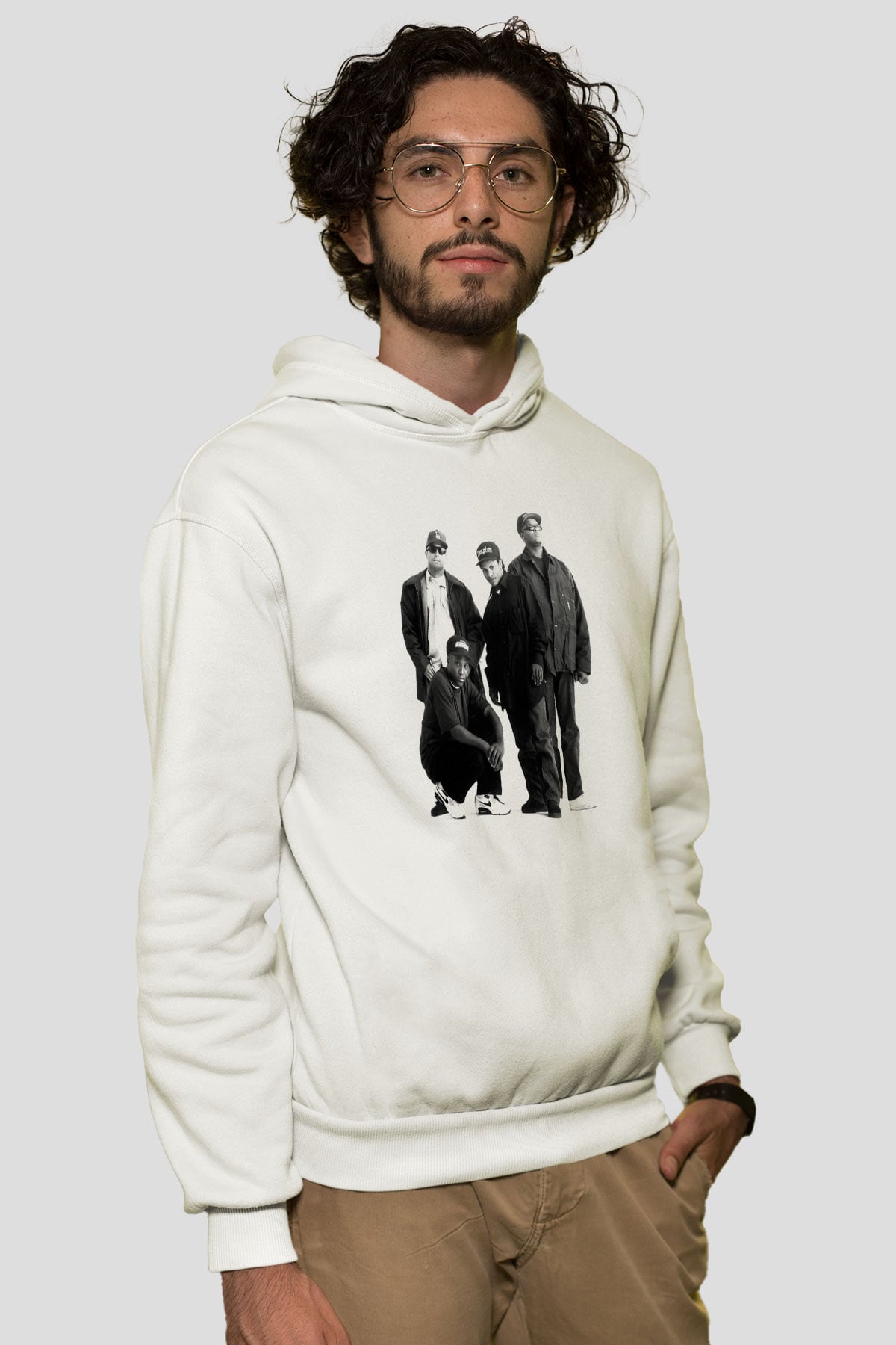 N.W.A Beyaz Unisex Kapüşonlu Sweatshirt