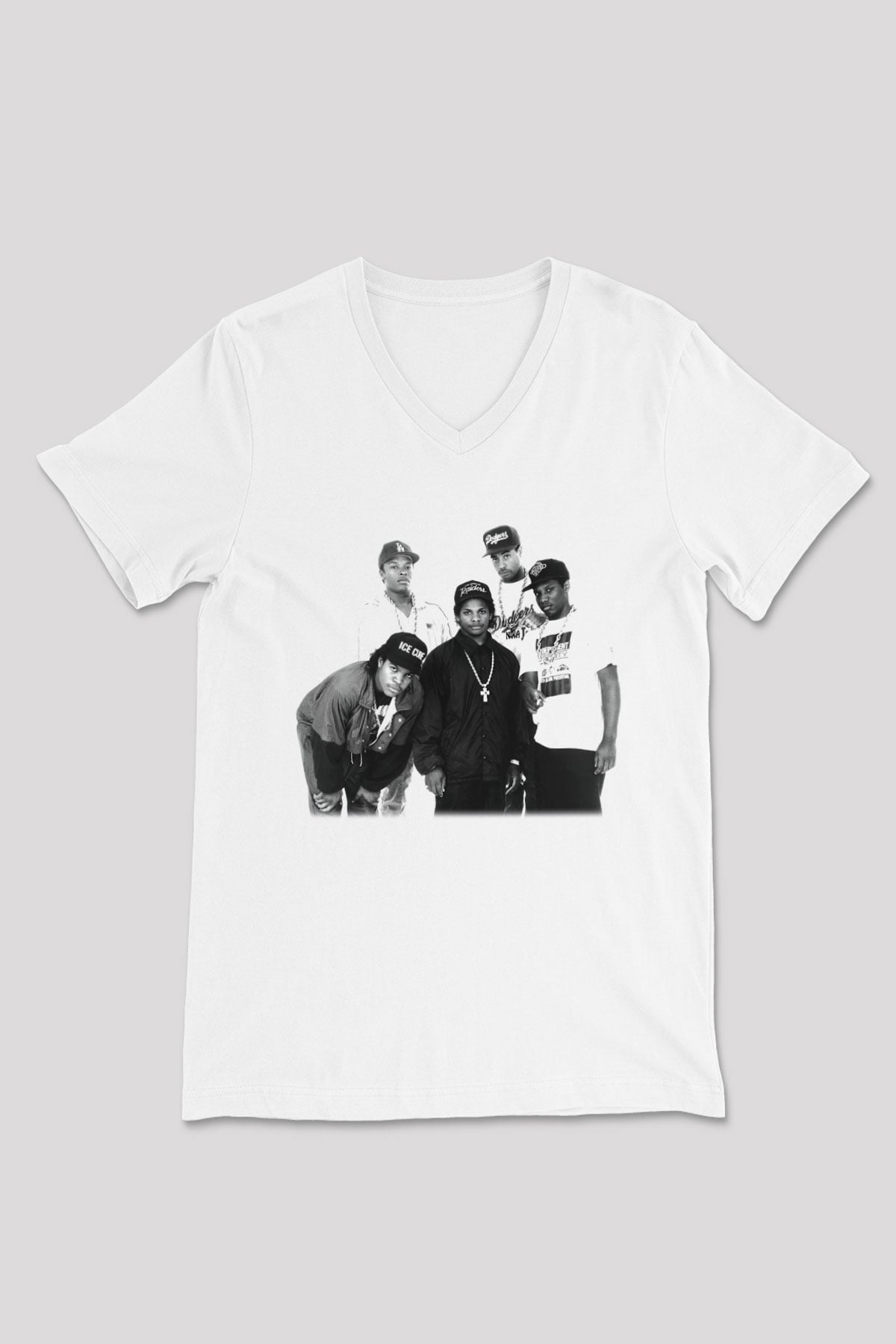 N.W.A Beyaz Unisex V Yaka Tişört T-Shirt