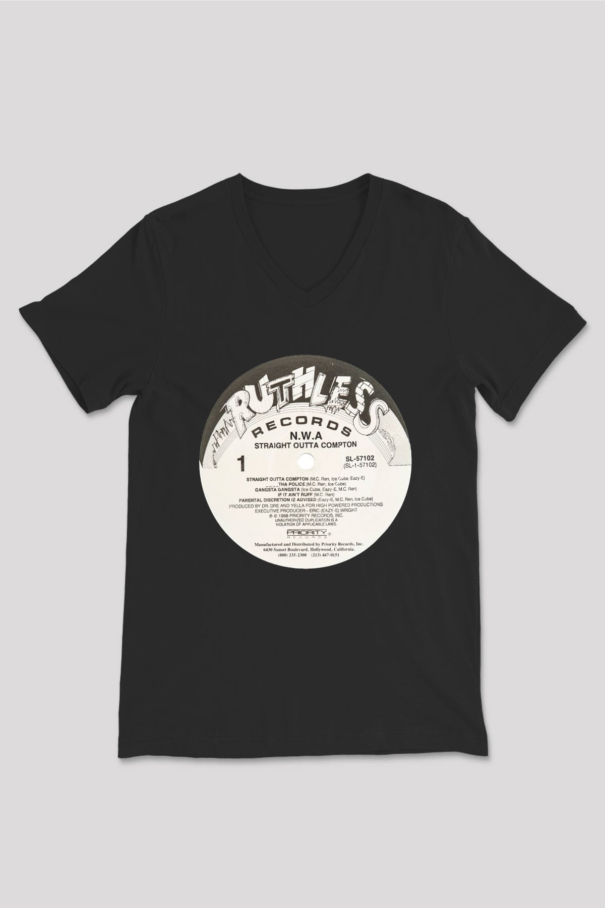 N.W.A Siyah Unisex V Yaka Tişört T-Shirt
