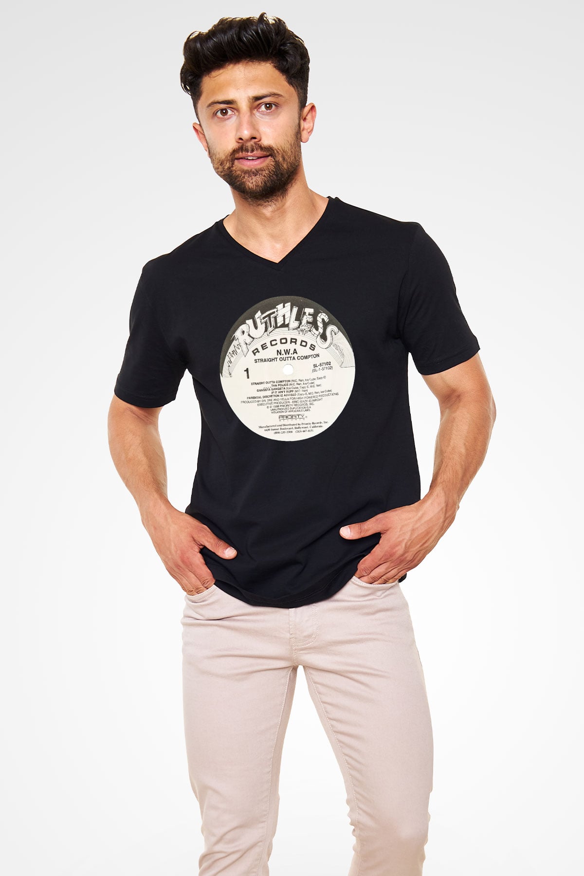 N.W.A Siyah Unisex V Yaka Tişört T-Shirt