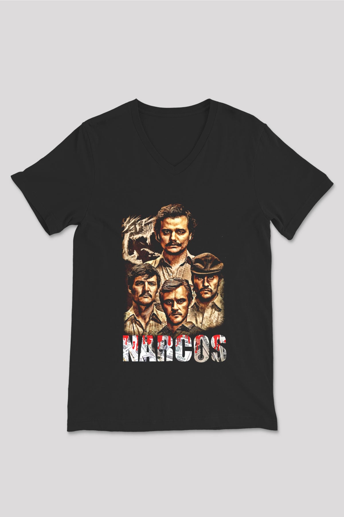 Narcos Pablo Escobar Siyah Unisex V Yaka Tişört T-Shirt