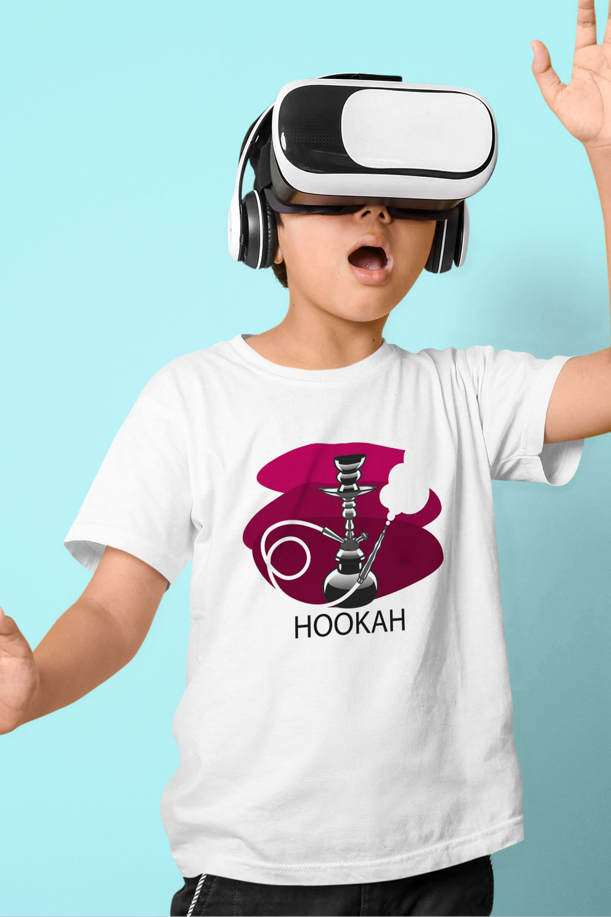 Nargile Baskılı Beyaz Unisex Çocuk Tişört